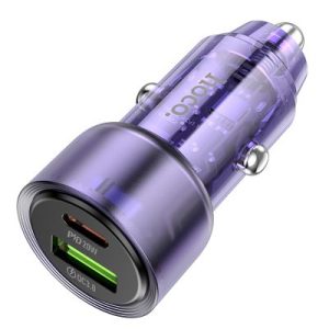 A25-B34 Cargador para automóvil Z52 PD38W con 1 USB-C y 1 USB-A, negro translúcido|Z52 宏途PD38W(1C1A)车载充电器 01740 透黑