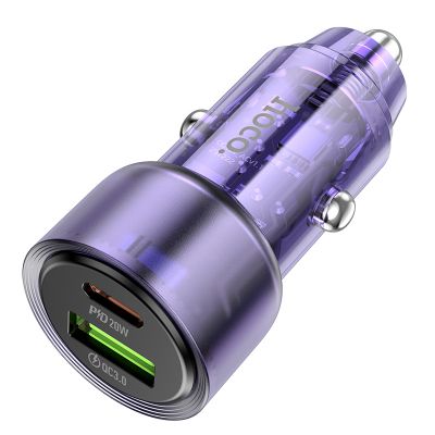 Cargador para automóvil Z52 PD38W con 1 USB-C y 1 USB-A, negro translúcido｜Z52 宏途PD38W(1C1A)车载充电器 01740 透黑