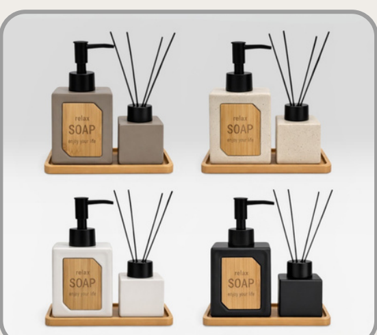 Set x2 dispenser jabón + difusor de cerámica｜陶瓷皂液器香薰瓶两件套