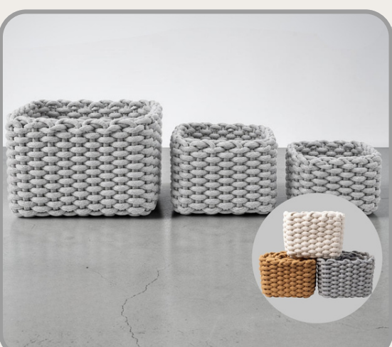 Cesto nudo x3 23x18x15cm + 18x14x15cm + 14x10x11cm Colores surtidos｜编结收纳篮三件套（混色）