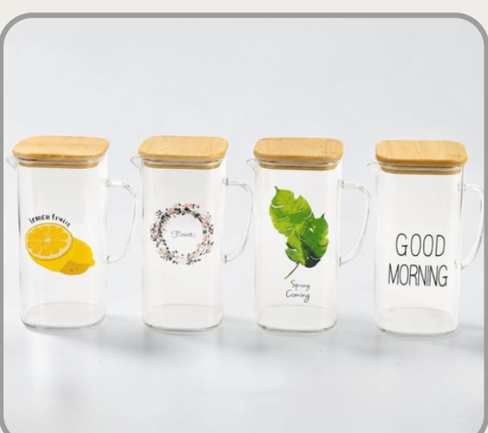 Jarra de vidrio 1200ml Diseños surtidos｜玻璃水壶1200ml（混款）