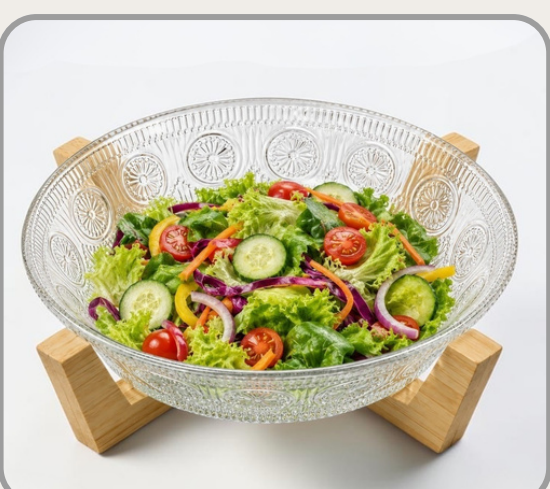 Bowl de vidrio transparente con soporte de bambú 600ml｜透明玻璃碗600ml（带竹底座）