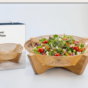Bowl de vidrio ámbar con soporte de bambú 600ml｜琥珀色玻璃碗600ml（带竹底座）