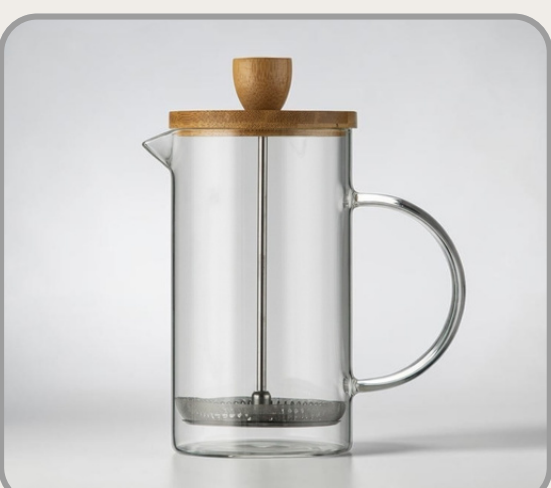 Cafetera prensa francesa de vidrio c/tapa de bambu 600ml｜竹盖玻璃法压壶600ml