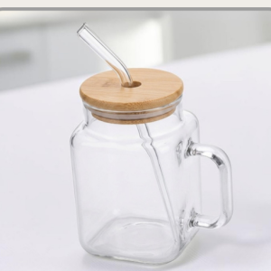 Vaso de vidrio con tapa de bambu 550ml｜竹盖玻璃杯550ml