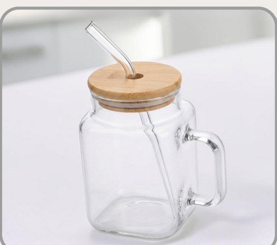 Vaso de vidrio con tapa de bambu 550ml｜竹盖玻璃杯550ml