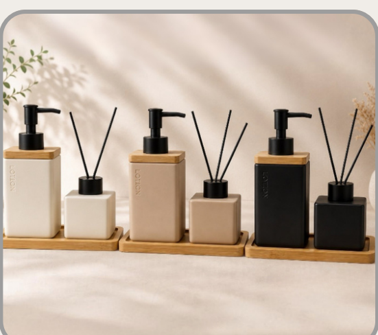 Set x2 dispenser jabón/difusor de cerámica Colores surtidos｜陶瓷皂液器香薰瓶两件套（混色）