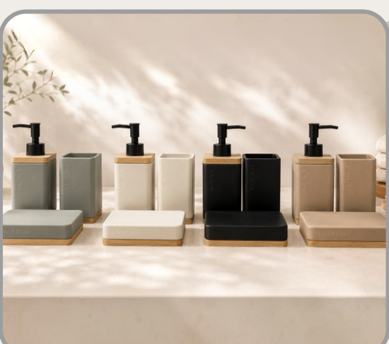 Set de baño x3 Dispenser + jabonera + porta cepillos｜浴室三件套（皂液器、皂碟、牙刷架）