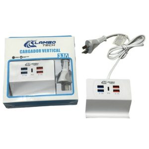 CARGADOR ESTACION DE CARGA 1PD+4USB c/PORTACELULAR LAMBO TECH LT-25AL2 RECTAGULAR 200u｜Lambo Tech LT-25AL2 长方形 1PD+4USB 充电站，带手机支架（200件）