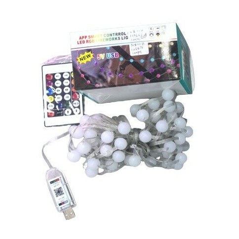 GUINARLA DE LUCES LED RGB CON APP EXTERIOR FOCO REDONDO USB 5v 5m 100u｜户外 RGB LED 灯串，带 App，圆形 USB 聚光灯（5V，5 米（100件）