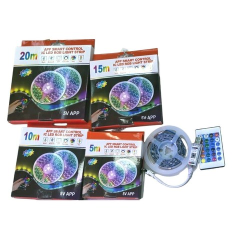 TIRA LED 5050 RGB APP AUDIORITMICA BLUETOOTH USB 5v 15m 120u｜5050 RGB LED灯带，App控制，音频律动，蓝牙，USB，5V，15米（120件）
