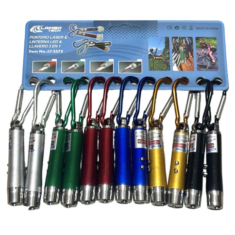PUNTERO LASER LED 3en1 LLAVERO LAMBO TECH LT-2575 x12pcs BLISTER 1200u｜Lambo Tech LT-2575三合一LED激光指示器钥匙扣 x12个吸塑包装（1200件）