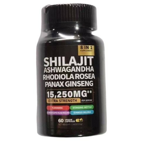 SHILAJIT ASHWAGANGHA RHODIALA GINSENG 8EN1 60CAPS 200u｜喜来芝、南非醉茄、红景天、人参 8 合 1 胶囊（60 粒）（200件）