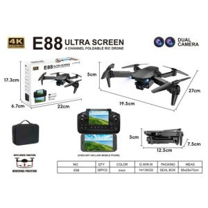 DRON E88 ULTRA SCREEN CAMARA DUAL CONTROL REMOTO c/VISOR 36u｜E88超高清屏幕无人机，带双摄像头、遥控器和显示屏（36件）