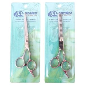 TIJERA DE PELUQUERIA PLATEADA HC-0081 LAMBO TECH 120lisa 120esculpir 240u｜LAMBO TECH HC-0081 银色美发剪刀，120毫米直剪，120毫米弯剪（240件）