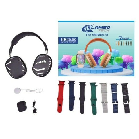 SET AURICULAR VINCHA INALAMBRICA P9 + SMART WATCH Series10 7mallas RECARGABLE rosado negro plateado｜P9无线头戴式耳机套装 + 智能手表 Series 10/7网状耳机，可充电，粉色、黑色、银色
