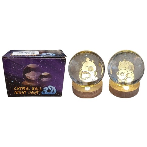 ESFERA DE CRISTAL LUZ DE NOCHE CAPYBALA 8CM 36u｜CAPYBARA 8 厘米水晶球夜灯（36件）