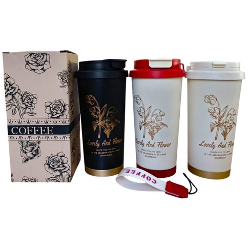 VASO TERMICO c/CORREA SORBETE  ANTIDESLIZANTE SUS316 500ml 50u｜500毫升带挂绳和防滑吸管保温杯（SUS316不锈钢） -（50件）