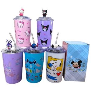 VASO TERMICO c/SORBETE ACERO INOXIDABLE SUS304 400ml PERSONAJE 50u｜保温杯带吸管，不锈钢 SUS304 400ml 卡通图案水杯（50件）