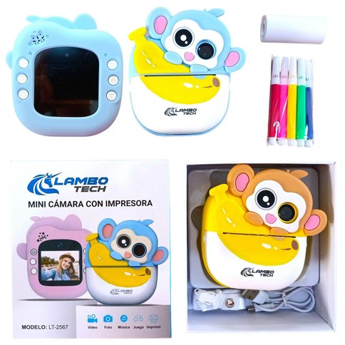 MINI CAMARA IMPRESORA MONO LT-2567 LAMBO TECH c/MARCADORES COLGANTE FUNDA RECARGABLE 100u｜迷你单色打印相机 LT-2567 LAMBO TECH，附赠马克笔和可充电挂套（100件）