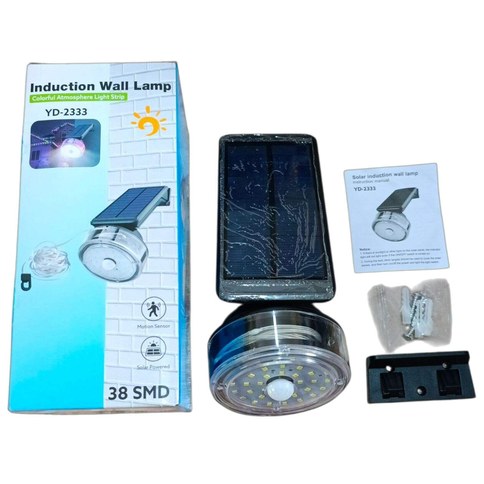 LAMPARA SOLAR RECARGABLE BLANCA CON TIRA LED MULTICOLOR CON SENSOR YD-2333 60u｜带多色 LED 灯条和传感器的可充电白色太阳能灯 YD-2333（60件）