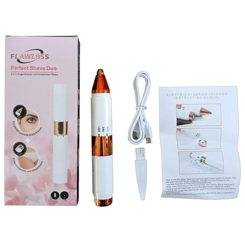 DEPILADORA FACIAL CEJAS 2en1 FLAWLBSS RECARGABLE DESARMADO blanco 120u｜FLAWLBSS 二合一可充电面部及眉毛修剪器，白色（120件）