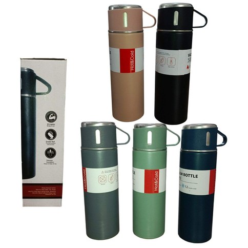 TERMO BOTELLA TERMICA + TAZA 500ml SUS 304 ANTIDESLIZANTE 50u｜500ml 保温瓶/杯，SUS 304不锈钢材质，防滑（50件）