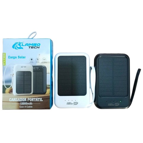 POWER BANK CARGADOR PORTATIL SOLAR PL-83 c/4 CABLES 12000mAh RECARGABLE blanco negro 100u｜PL-83 太阳能便携式移动电源/充电器，带4根充电线，12000mAh，可充电，白色/黑色，共（100件）