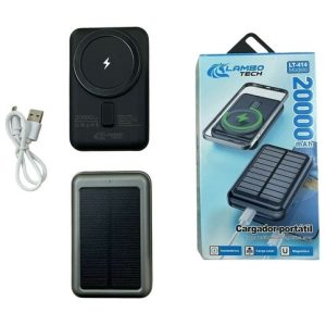 POWER BANK CARGADOR PORTATIL MAGNETICO SOLAR LT-414 LAMBO TECH 20000mAh negro plateado 100u｜LAMBO TECH LT-414 20000mAh 磁吸式太阳能便携式移动电源，黑色/银色（100件）