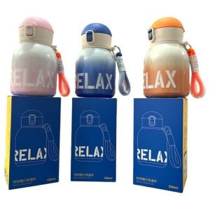 BOTELLA TERMICA RELAX con PICO SORBETE COLGANTE 550ml ACERO INOXIDABLE SUS 316 azul naranja rosa 60u｜550毫升不锈钢316不锈钢吸管保温瓶（蓝橙粉三色可选）（60件）