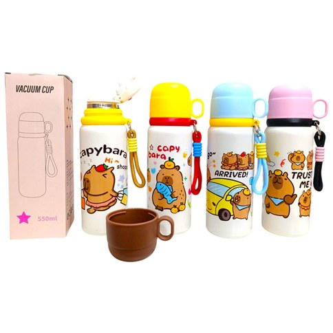 BOTELLA TERMICA con VASO COLGANTE 550ml ACERO INOXIDABLE SUS 316 ANTIDESLIZANTE capybara labubu 60u｜带挂杯的保温瓶 550ml SUS 316 不锈钢防滑瓶 capybara labubu（60件）