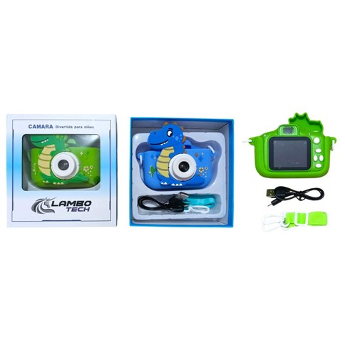 CAMARA DIGITAL INFANTIL LAMBO TECH C/FUNDA+COLGANTE RECARGABLE DINOSAURIO 100u｜LAMBO TECH儿童数码相机，带相机包和可充电恐龙挂绳（100件）