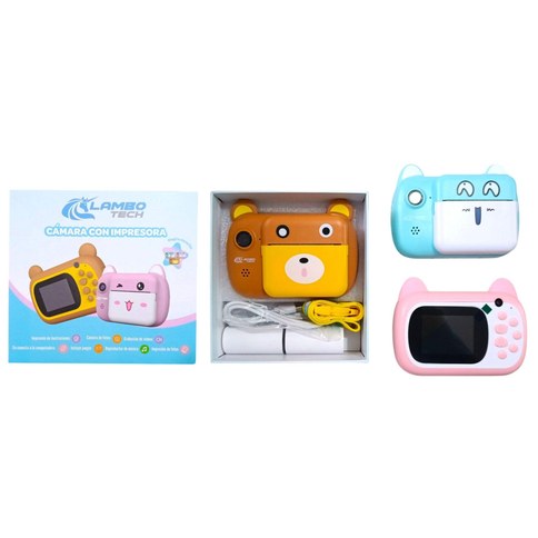 CAMARA IMPRESORA A7LAMBO TECH INFANTIL GATITO OSO c/COLGANTE PAPEL DE IMPRESION RECARGABLE 50u｜A7LAMBO TECH 儿童猫/熊相机打印机，带挂钩和可填充打印纸（50件）