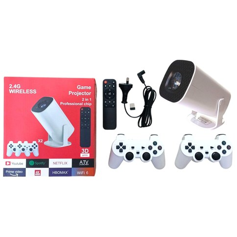 PROYECTOR Y CONSOLA DE JUEGOS 713 2en1 3D GAMES 4K ULTRA HD 2.4G c/2 JOYSTICK INALAMBRICO 20u｜713二合一投影仪和游戏机，3D游戏，4K超高清，2.4G，带2个无线手柄（20件）
