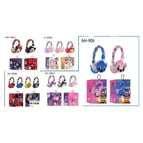 AURICULAR BLUETOOTH VINCHA AH-906 PERSONAJES 5modelos stitch labubu kuromi spiderman mickey minnie R｜AH-906 蓝牙耳机，卡通人物款，5款可选：史迪奇、拉布布、库洛米、蜘蛛侠、米奇、米妮