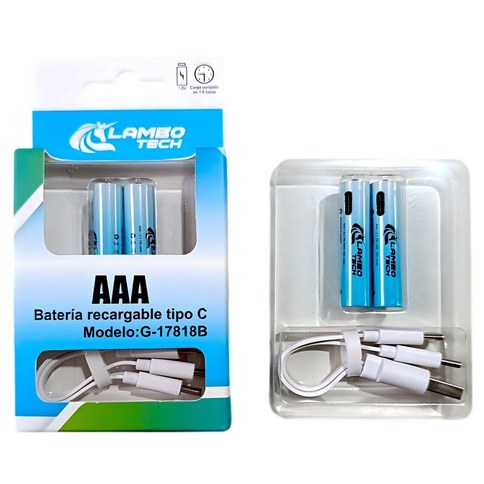 PILA AAA RECARGABLE LAMBO TECH G-17818B x2pcs 100u｜LAMBO TECH G-17818B 可充电 AAA 电池 x2，100 节（100件）