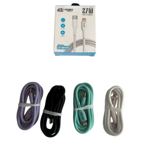CABLE PD CARGA RAPIDA TIPO C a Lightning 27w LAMBO TECH LT-26119 4negro 4blanco 4lila 2celeste 600u｜LAMBO TECH LT-26119 Type-C 转 Lightning 快充 PD 线 27W（4 条黑色、4 条白色、4 条淡紫色、2 条浅蓝色）（600件）