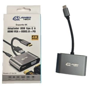 ADAPTADOR HUB 4en1 TipoC a HDMI VGA USB3.0 PD 4K LAMBO TECH LT-26124 200u｜LAMBO TECH LT-26124四合一Type-C转HDMI VGA USB 3.0 PD 4K集线器适配器（200个）数量）（200件）