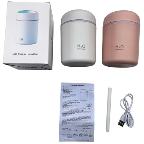 HUMIDIFICADOR H20 DQ-107 LUZ RGB 300ml RECARGABLE 100u｜H2O DQ-107 RGB 灯光加湿器（300ml，可充电（100件）