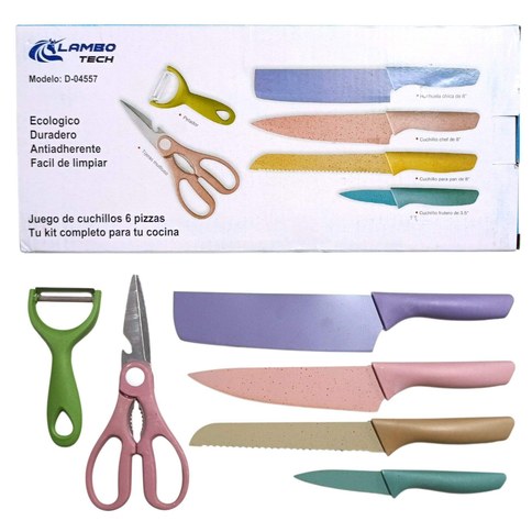 JUEGO DE 4 CUCHILLOS PELADOR y TIJERA LAMBO TECH COLOR PASTEL x6pcs 100u｜LAMBO TECH 四件套粉彩剥线器和剪刀套装（6 件）（100件）