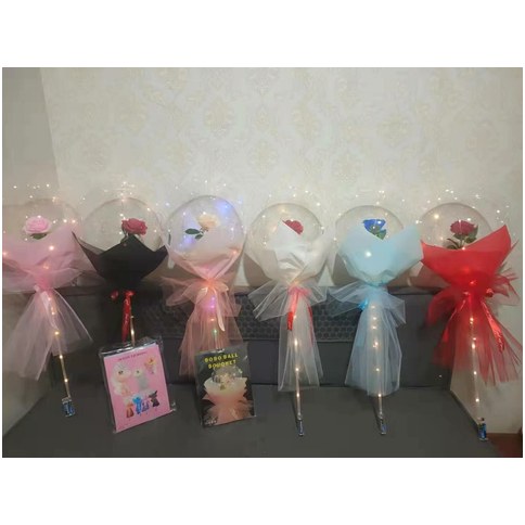 GLOBOS BURBUJAS TRANSPARENTES CON ROSAS c/LUZ 280u｜带玫瑰花和灯饰的透明泡泡气球（280件）