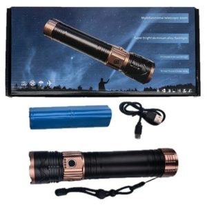 LINTERNA TACTICA LED ALUMINIO c/TRIPODE LUZ FRIA CALIDA AZUL RECARGABLE 25cm 30u｜25 厘米可充电铝制 LED 战术手电筒，带三脚架，冷光、暖光和蓝光（30件）