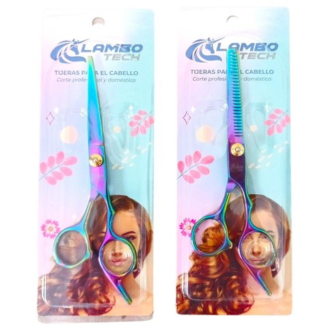 TIJERA DE PELUQUERÍA TORNASOLADA HC-0080 LAMBO TECH 120lisa 120esculpir 240u｜LAMBO TECH HC-0080 炫彩美发剪刀（120mm 直剪，120mm 修型剪）（240件）