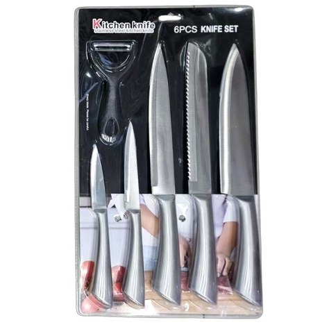 SET CUCHILLOS DE COCINA ACERO INOXIDABLE PELADOR x6pcs 48u｜不锈钢厨房刀具套装（带削皮器）（6 把）（48件）