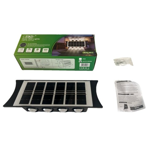 LAMPARA SOLAR DE PARED LED FRIO-CALIDO BIDERECCIONAL CBK BK-8 EXTERIOR A PRUEBA DE AGUA 60u｜CBK BK-8 防水户外 LED 太阳能壁灯（冷白/暖白）（60件）