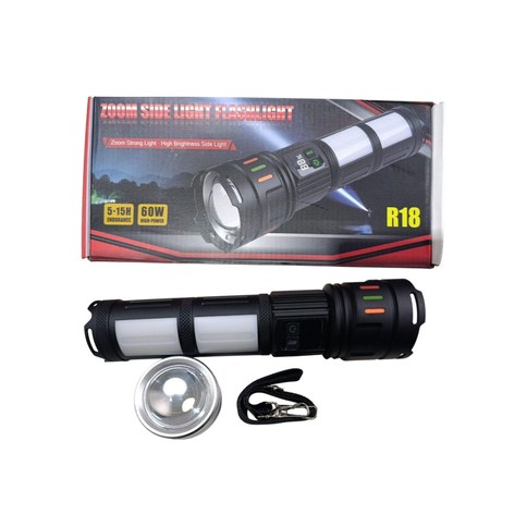 LINTERNA JF-R18 60w c/LENTE RECARGABLE 30x7cm 19u｜JF-R18 60瓦手电筒，带可充电镜头，30x7厘米（19件）