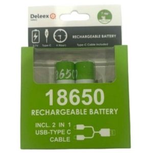 PILA 18650 DELEEX TipoC 3.7v 2000mAh RECARGABLE x2pcs 100u｜DELEEX 18650 Type-C 3.7V 2000mAh 可充电电池（2节，100节）（100件）