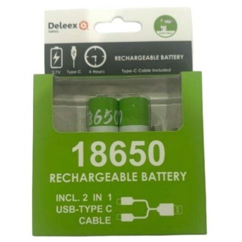 PILA 18650 DELEEX TipoC 3.7v 2000mAh RECARGABLE x2pcs 100u｜DELEEX 18650 Type-C 3.7V 2000mAh 可充电电池（2节，100节）（100件）