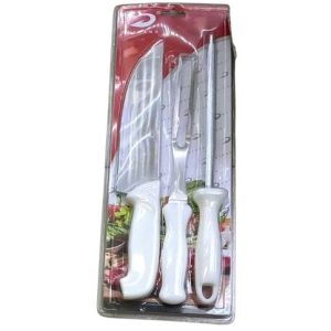 SET PARRILLERO CUCHILLO AFILADOR TENEDOR HUIHANG x3pcs 96u｜汇航烧烤套装（含磨刀器和叉子）x3把（96件）