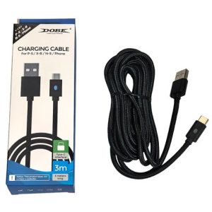 CABLE DE CARGA y DATOS DOBE 3m USB-C p/PS5 X-B N-S CELULAR 250u｜DOBE 3米USB-C充电数据线，适用于PS5、Xbox、Nintendo Switch和手机（250件）